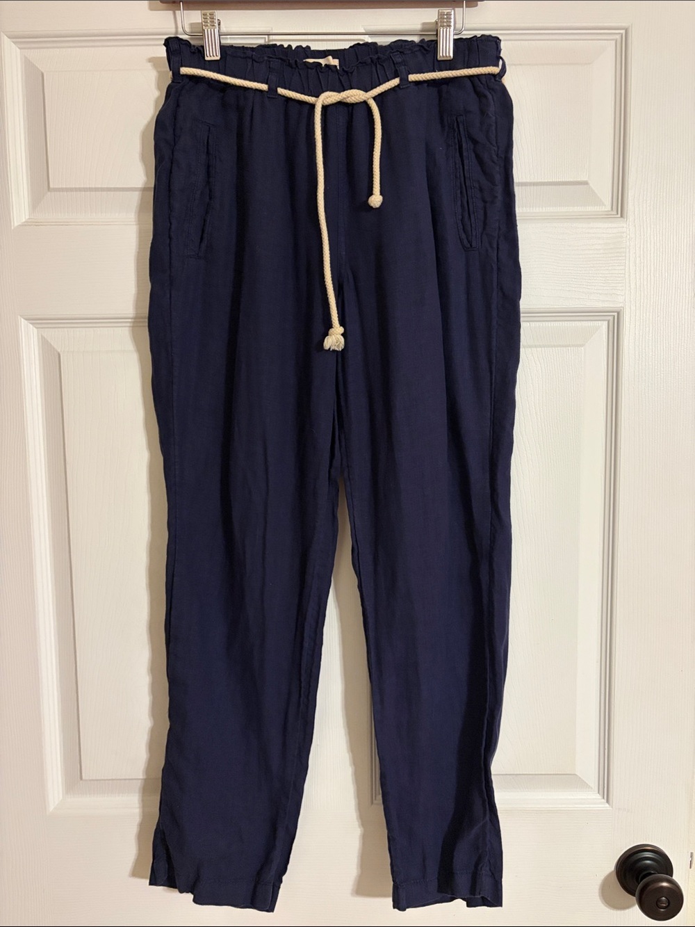 C&C California Navy Blue 100% Linen Jogger Pants Small